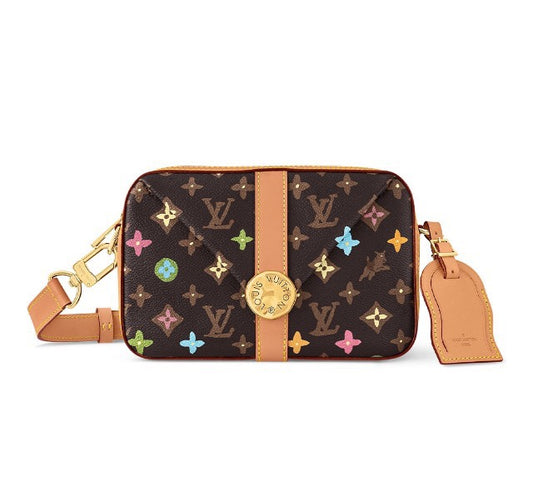 Louis Vuitton Multicolor Monogram Brown Camera Crossbody Bag with Tan Leather Trim