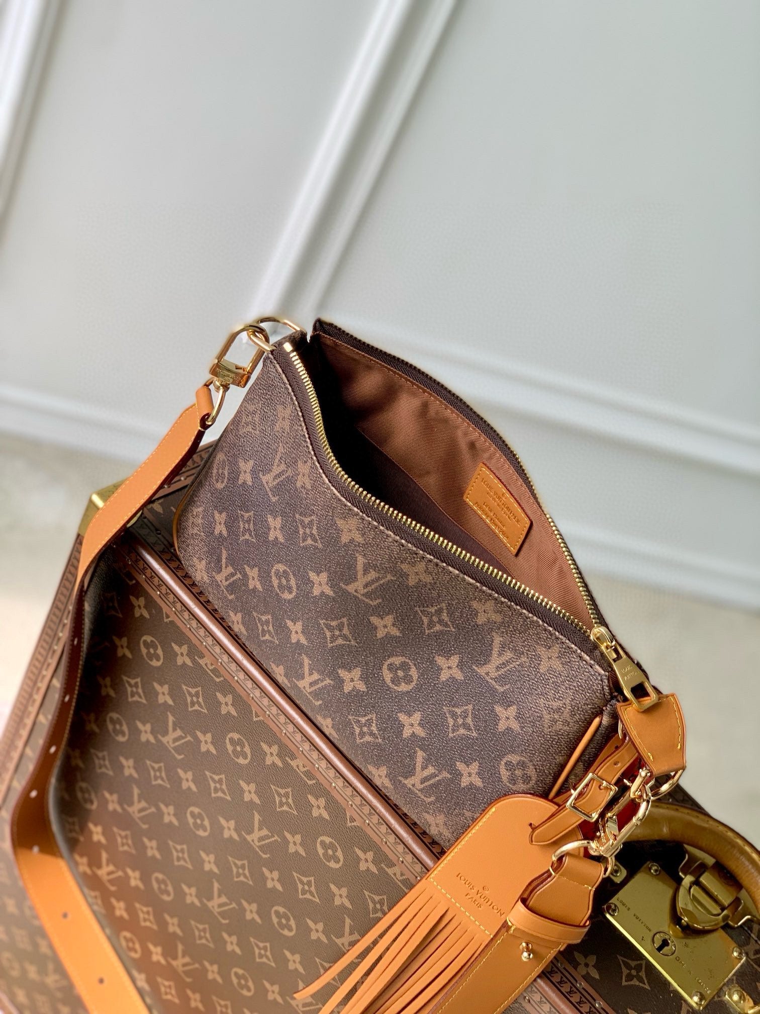Louis Vuitton Classic Brown Monogram Shoulder Bag with Leather Tassel