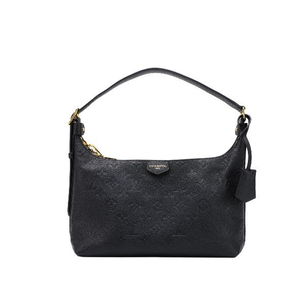 Louis Vuitton Classic Black Embossed Leather Shoulder Bag with Gold Hardware