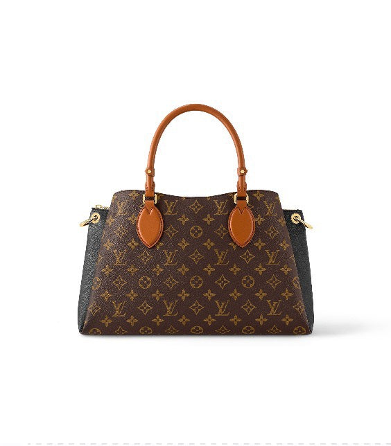 Louis Vuitton Luxury Brown Monogram Canvas Handbag with Tan Leather Handles