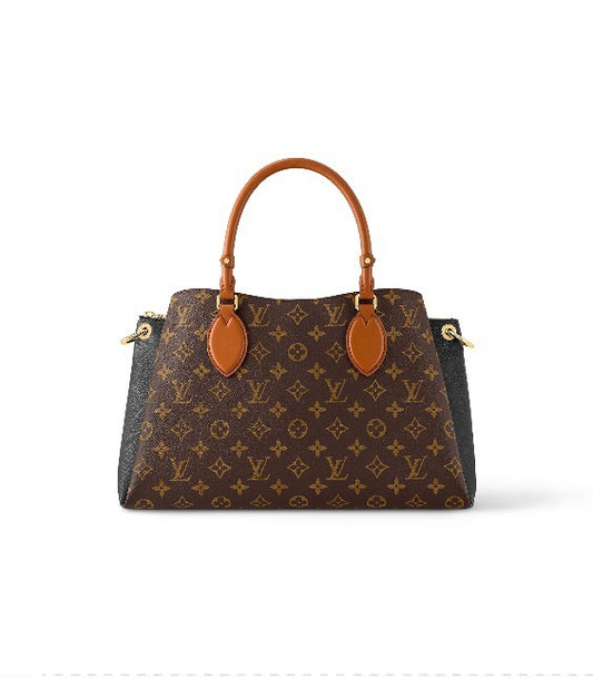 Louis Vuitton Luxury Brown Monogram Canvas Handbag with Tan Leather Handles