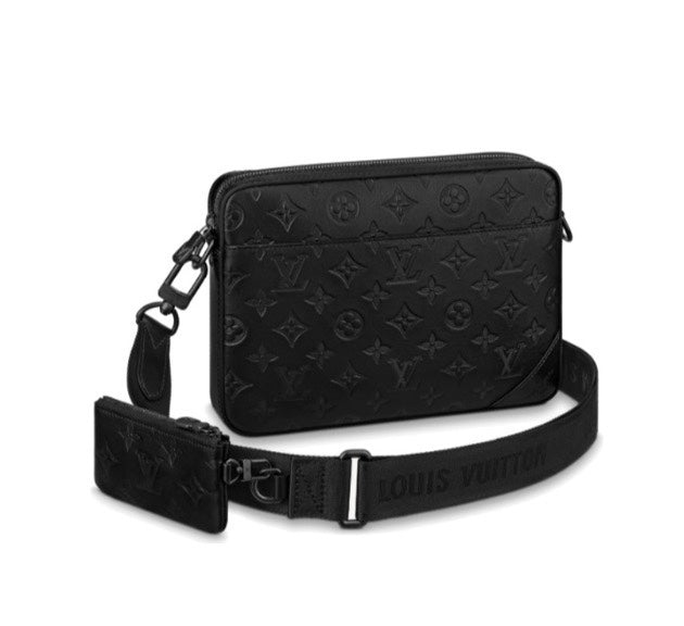 Louis Vuitton Black Embossed Leather Crossbody Messenger Bag with Coin Pouch
