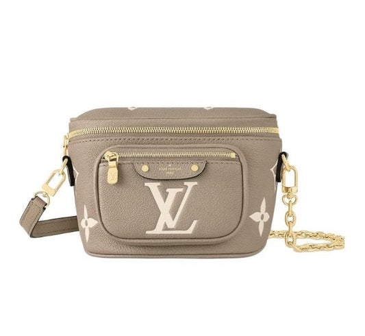 Louis Vuitton Taupe Embossed Leather Crossbody Bag with Gold Chain Strap