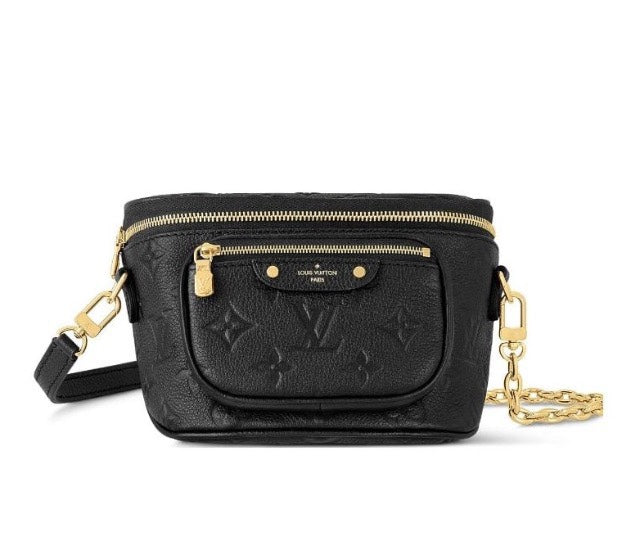 Louis Vuitton Black Embossed Leather Crossbody Belt Bag with Gold Chain