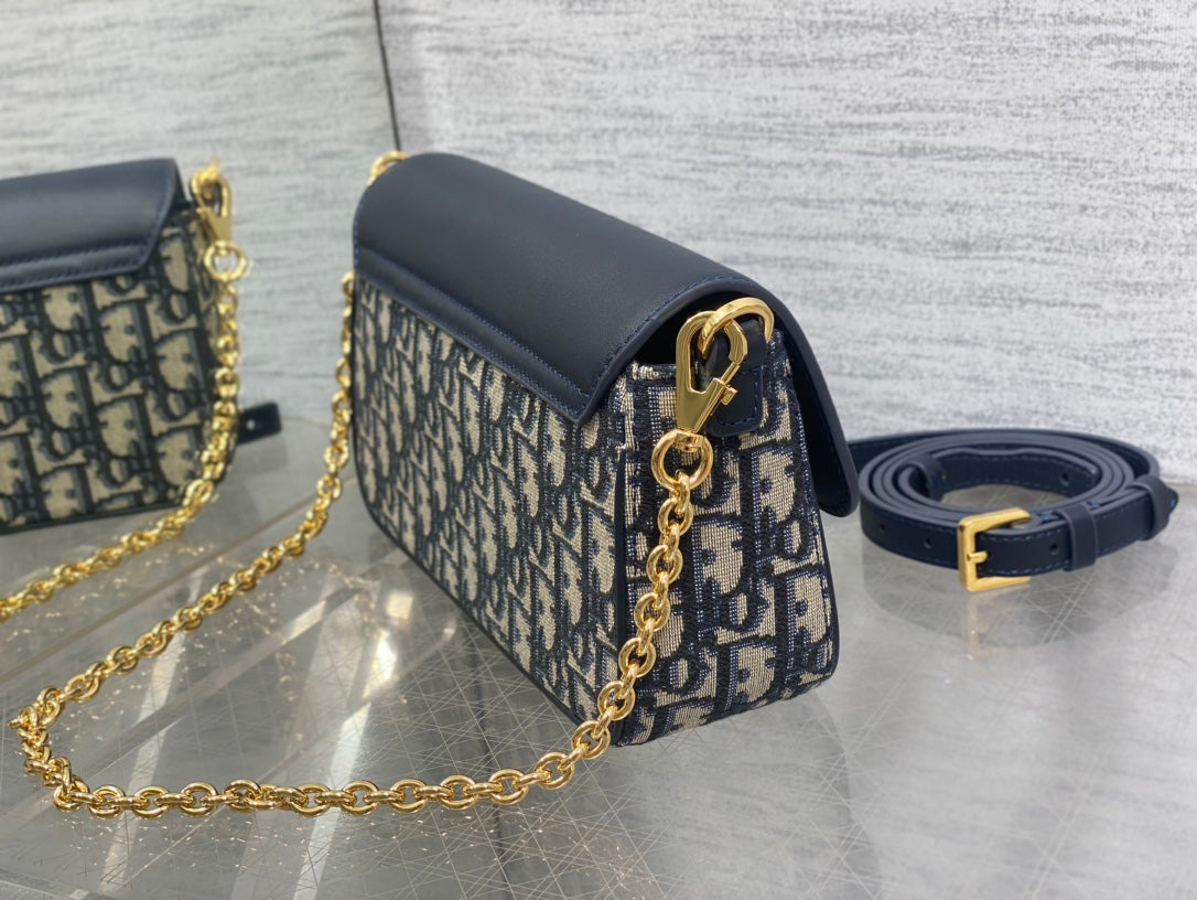 Dior Classic Navy Blue Monogram Canvas Crossbody Shoulder Bag