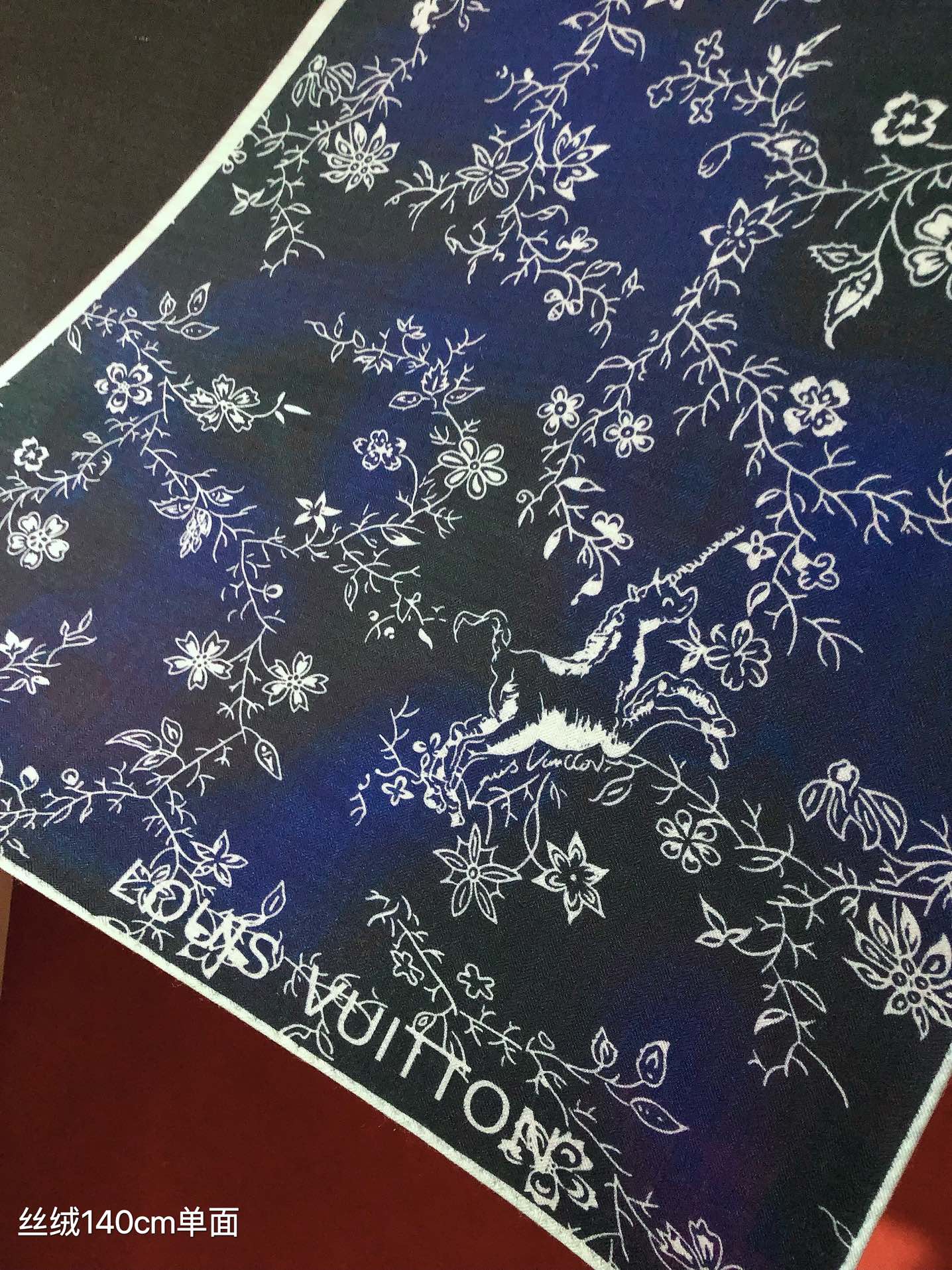 Louis Vuitton Women's Floral Silk Scarf, Designer Patterned Neck Accessory - Beige and Navy