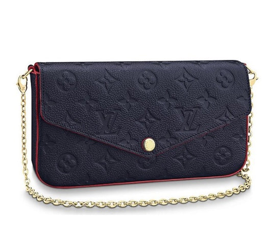 Louis Vuitton Navy Blue Embossed Monogram Leather Envelope Clutch with Gold Chain