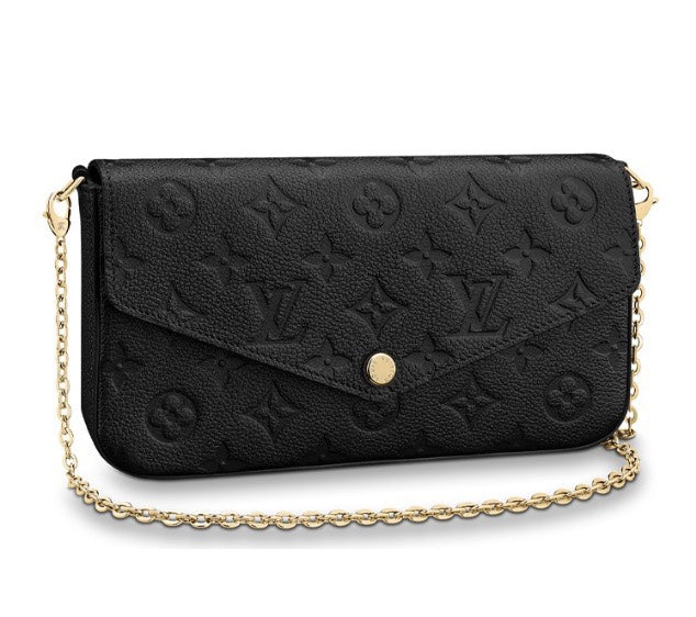Louis Vuitton Black Monogram Embossed Leather Crossbody Clutch Bag with Gold Chain