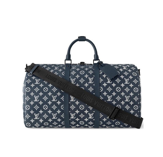 Louis Vuitton Navy Blue Monogram Canvas Travel Duffle Bag with Shoulder Strap
