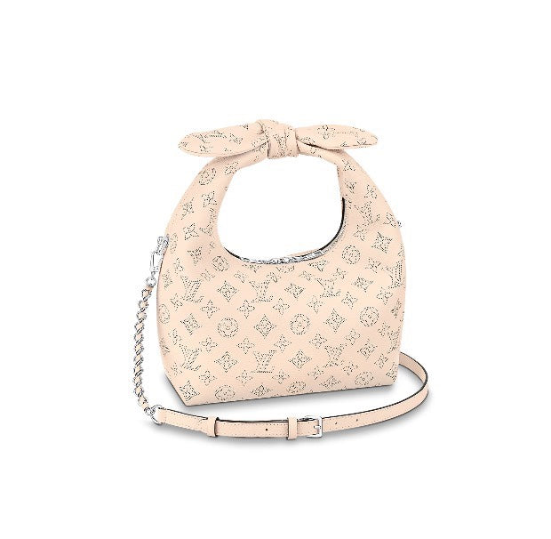 Louis Vuitton Pink Perforated Leather Hobo Bag with Bow Handle and Chain Strap