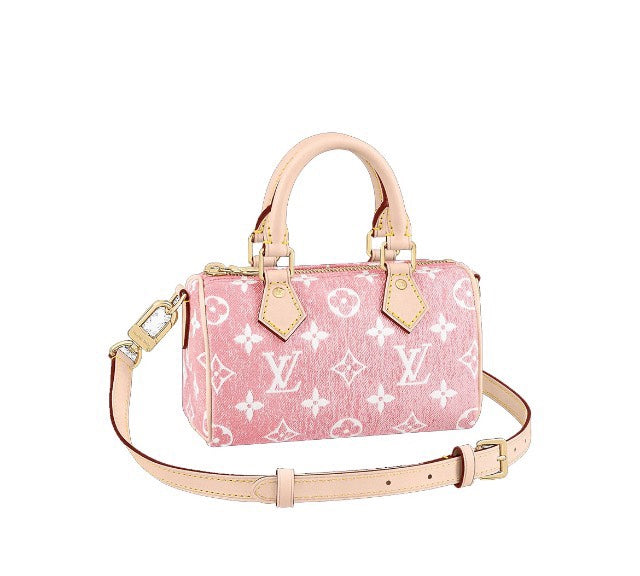 Louis Vuitton Pink Monogram Mini Crossbody Duffle Bag with Tan Leather Straps