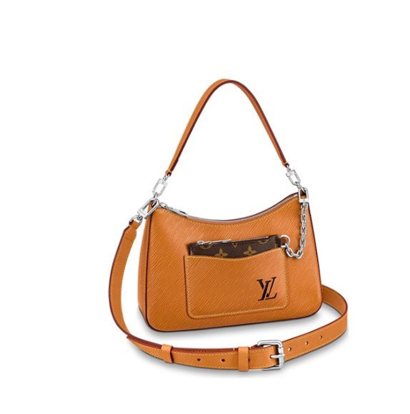 Louis Vuitton Tan Leather Shoulder Bag with Front Pocket and Chain Detail