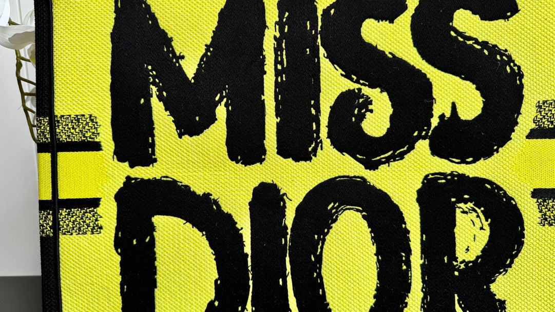 Christian Dior Miss Dior Book Tote Yellow and Black Graffiti Print Large Bag