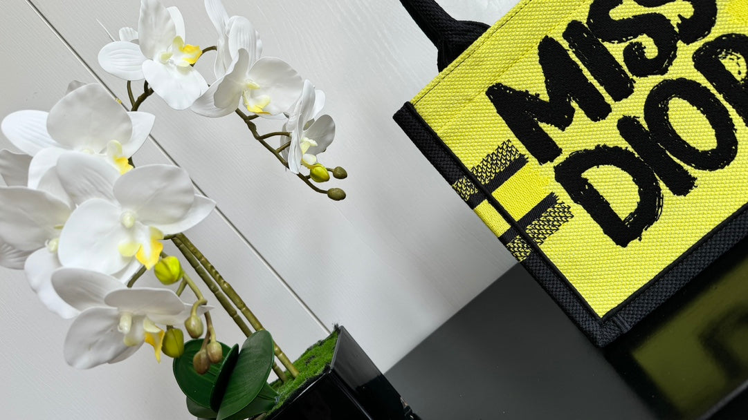 Dior Yellow and Black Graffiti Print Canvas Top Handle Tote Bag