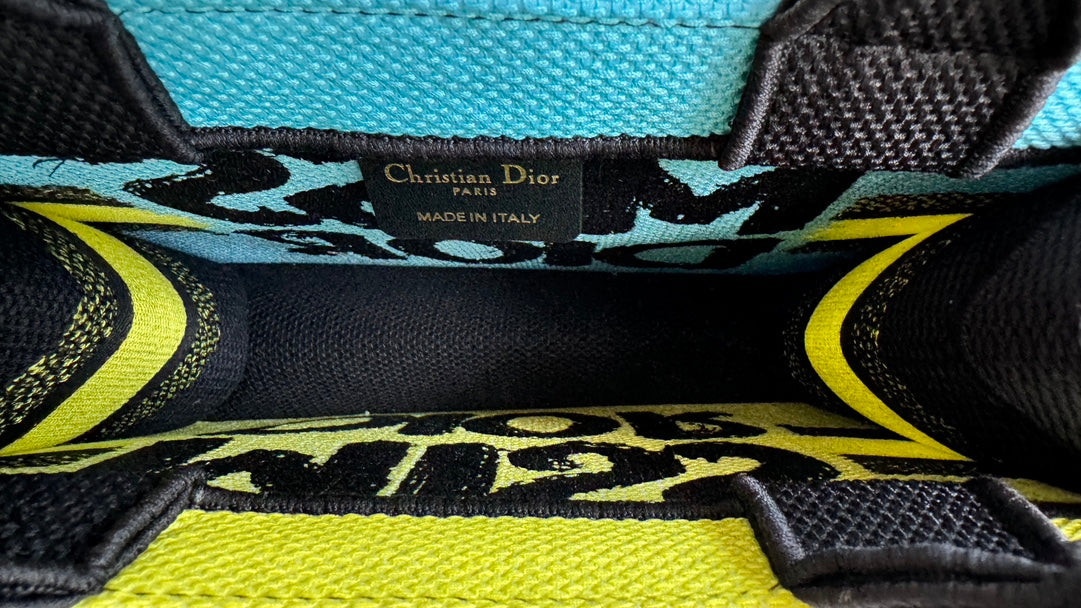 Dior Yellow and Black Graffiti Print Canvas Top Handle Tote Bag