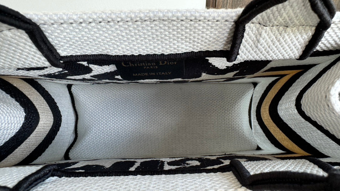Dior Chic Black and White Graffiti Print Canvas Tote Bag with Handles