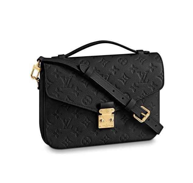 Louis Vuitton Black Embossed Leather Satchel Crossbody Handbag with Gold Clasp