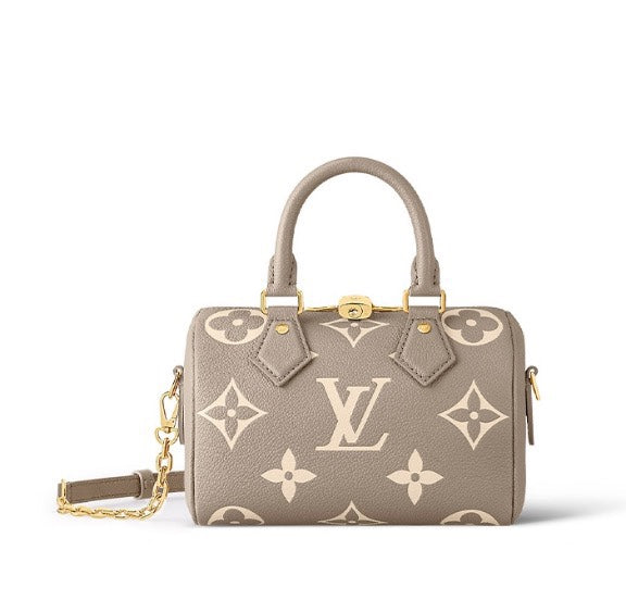 Louis Vuitton Taupe and Cream Leather Monogram Barrel Handbag with Chain Strap