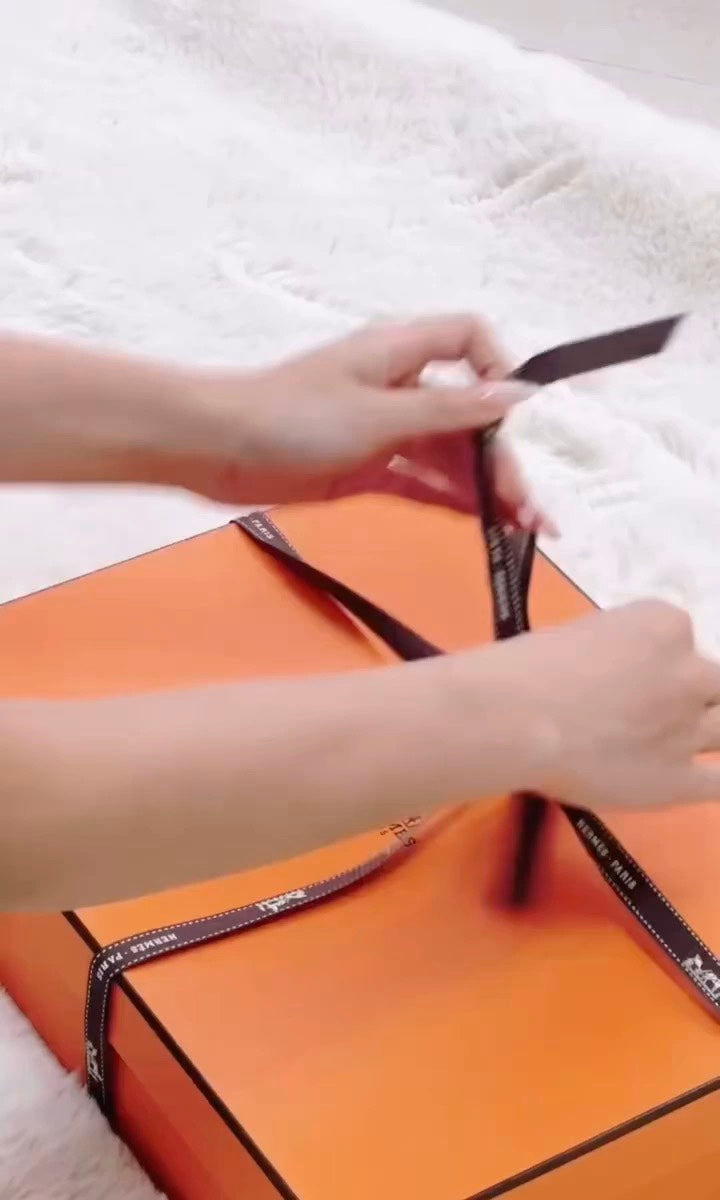 Elegant Luxury Orange Gift Box with Dark Brown Ribbon - Premium Gift Packaging