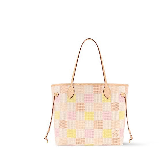 Louis Vuitton Chic Pastel Checkered Canvas Tote Bag with Shoulder Straps