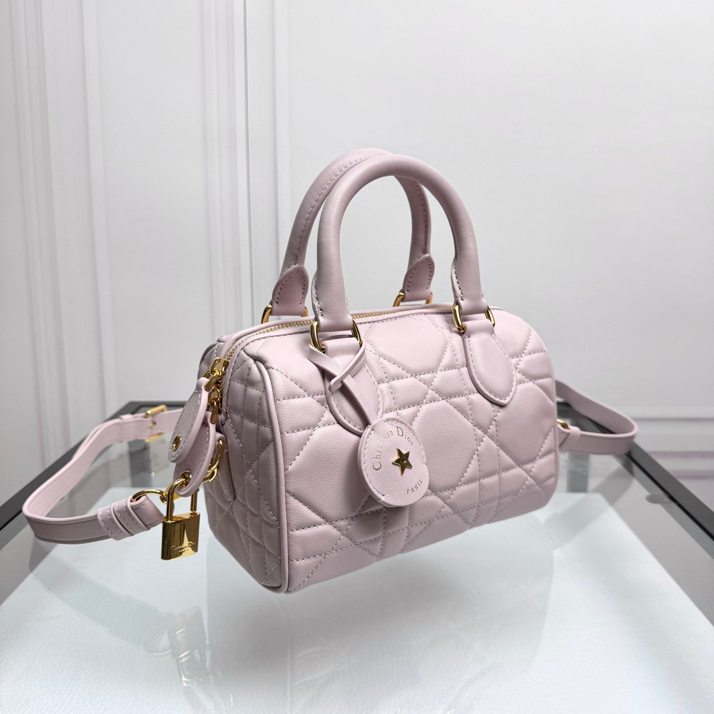 Dior Pink Quilted Leather Top Handle Crossbody Bag with Star Charm