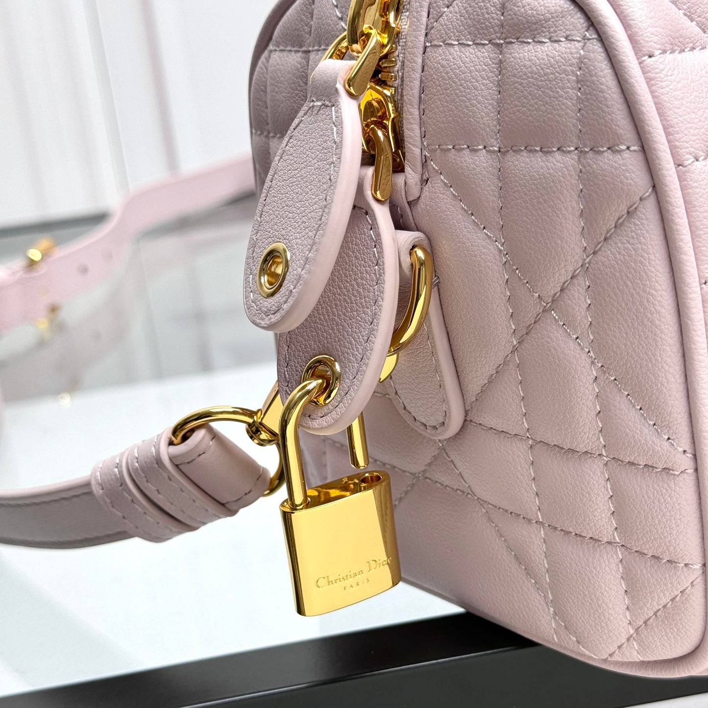 Dior Pink Quilted Leather Top Handle Crossbody Bag with Star Charm