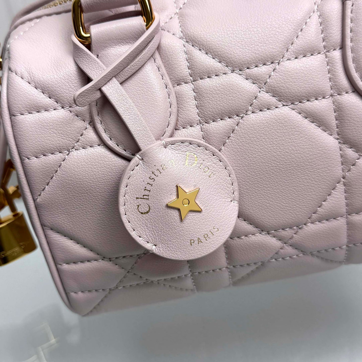 Dior Light Pink Quilted Leather Top Handle Crossbody Handbag