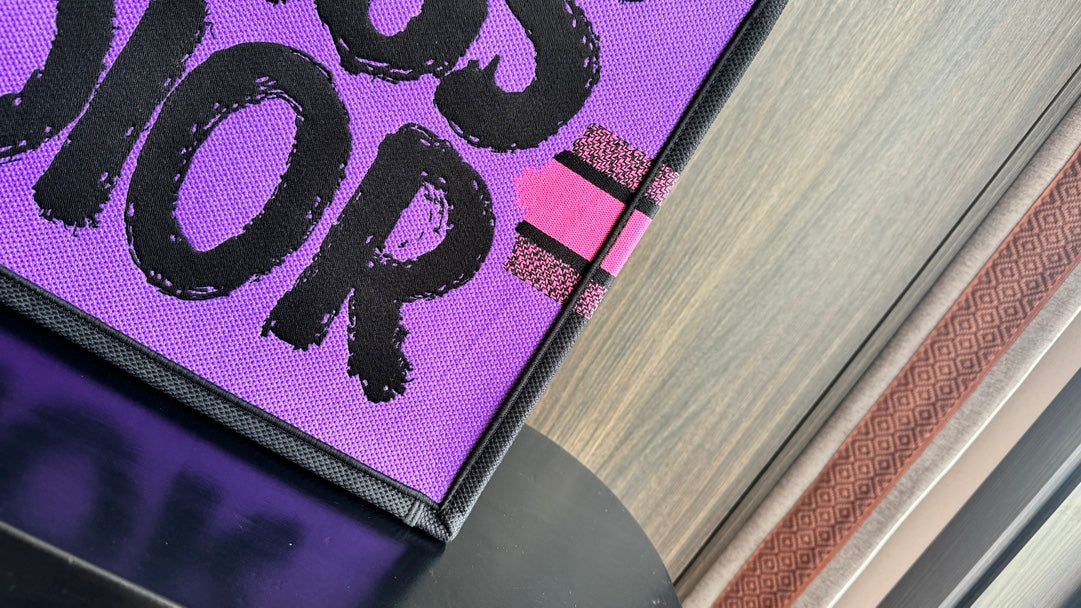 Dior Neon Pink Graffiti Print Square Tote Bag with Black Handles