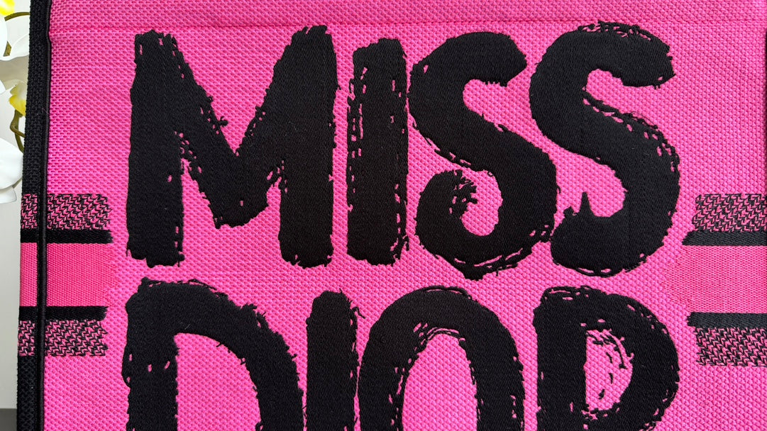Dior Hot Pink Canvas Tote Handbag with Bold Black Graffiti Print