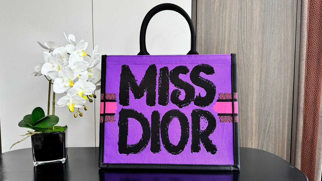 Dior Hot Pink Canvas Tote Handbag with Bold Black Graffiti Print
