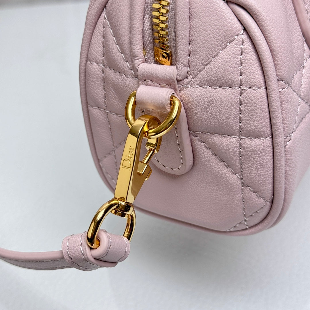 Dior Quilted Leather Mini Barrel Bag with Top Handle and Crossbody Strap