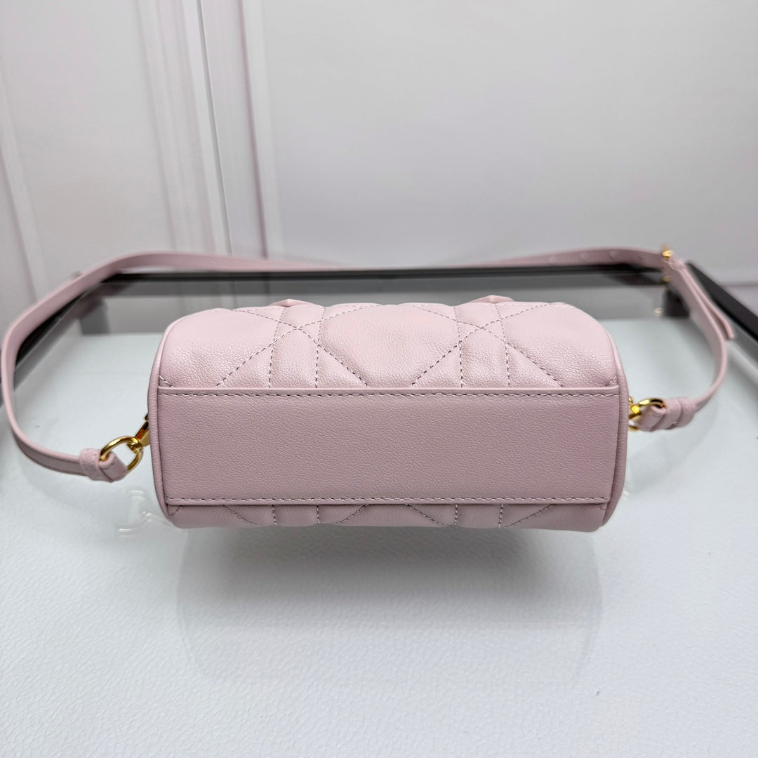 Dior Quilted Leather Mini Barrel Bag with Top Handle and Crossbody Strap