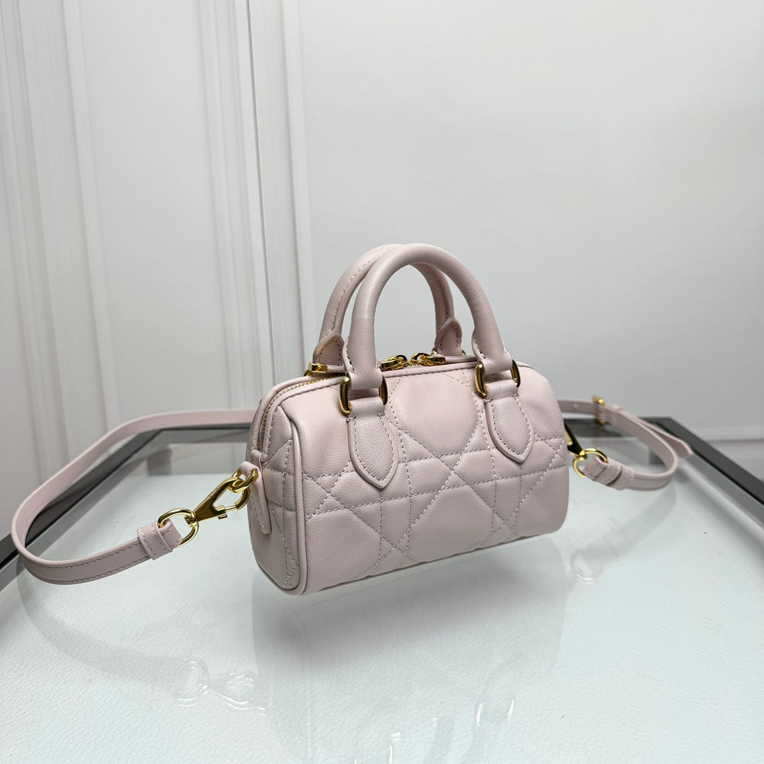 Dior Elegant Light Pink Quilted Leather Mini Duffle Crossbody Bag