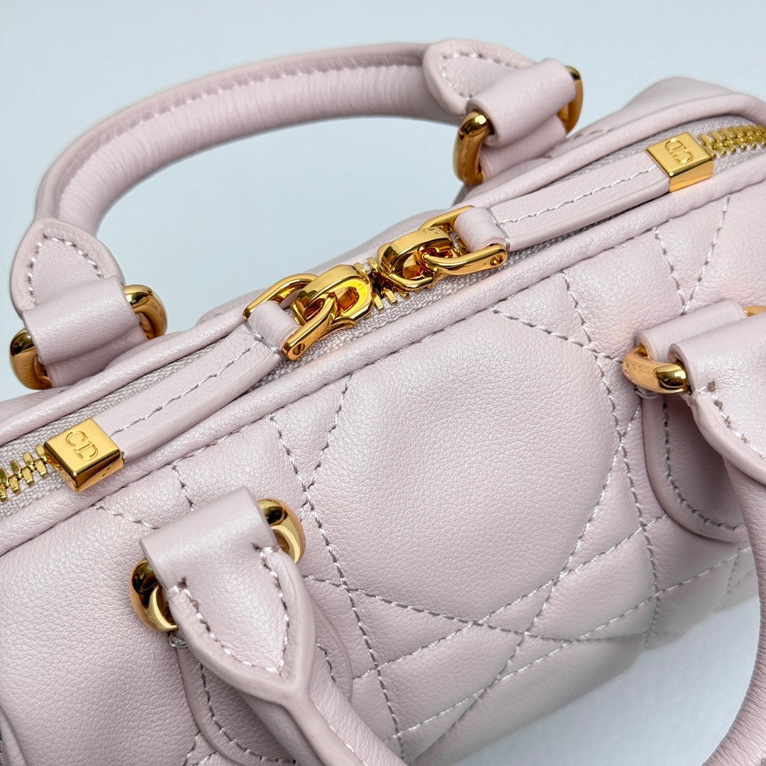 Dior Quilted Leather Mini Barrel Bag with Top Handle and Crossbody Strap