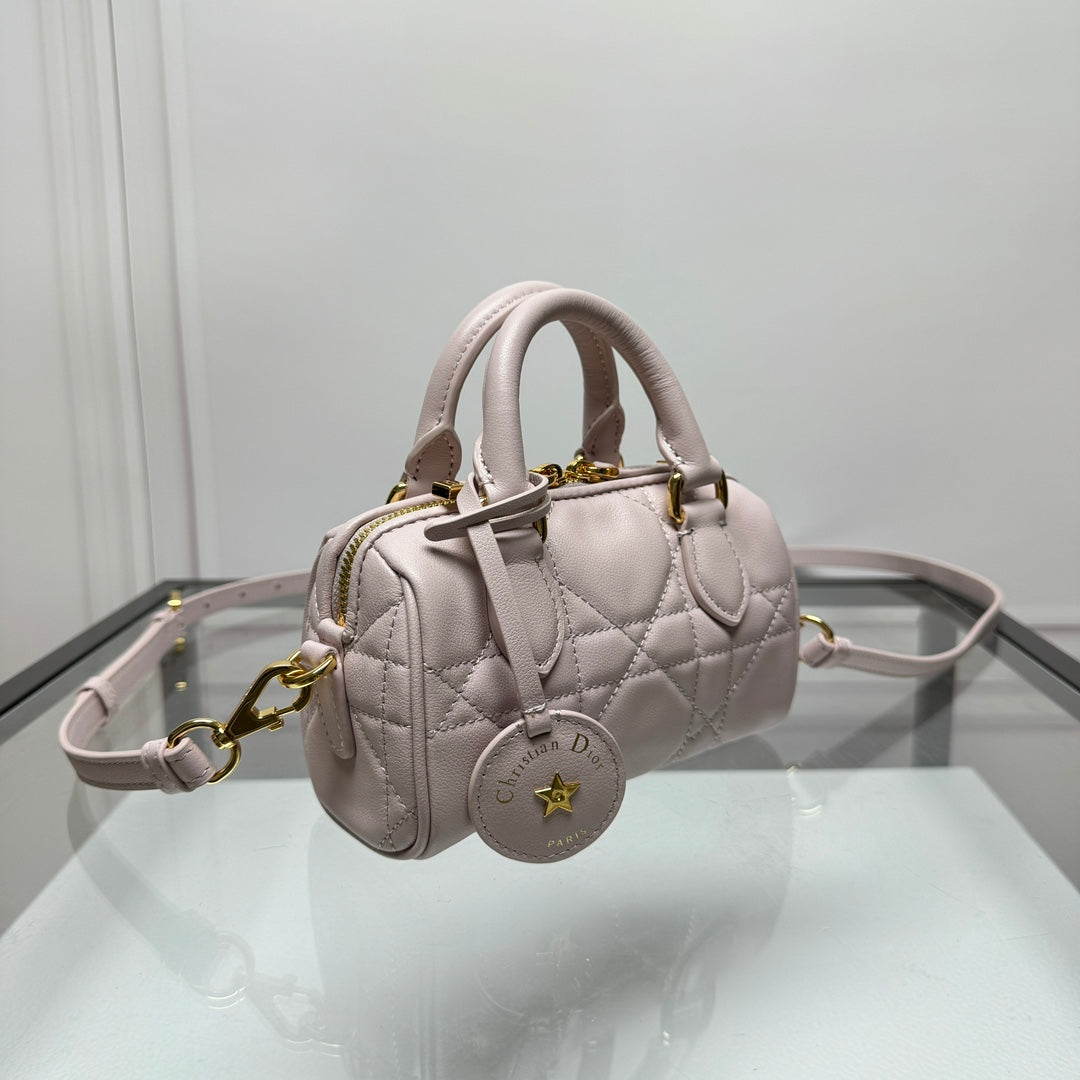 Dior Quilted Leather Mini Barrel Bag with Top Handle and Crossbody Strap