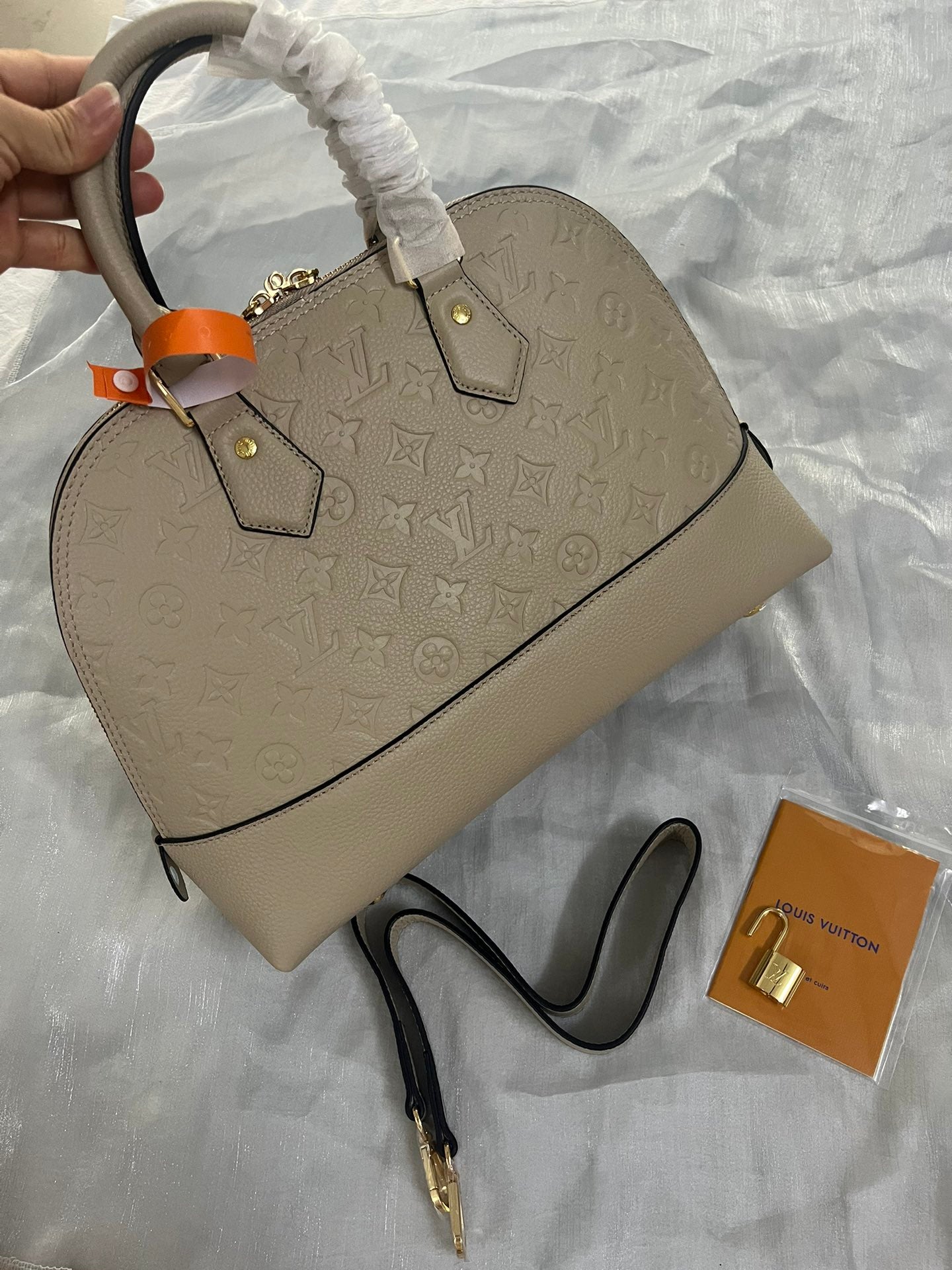 Louis Vuitton Luxury Beige Embossed Leather Dome Satchel Shoulder Bag