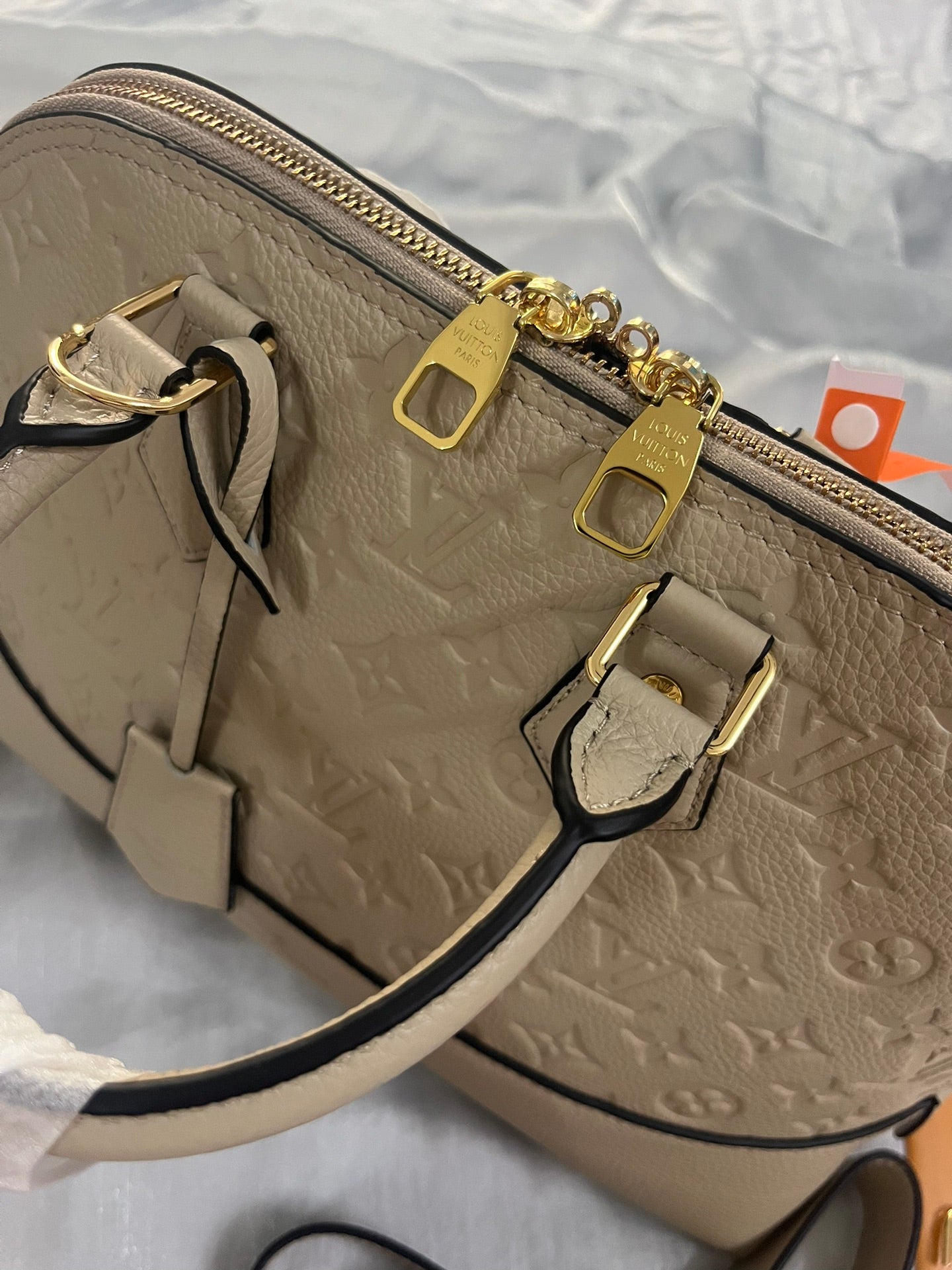 Louis Vuitton Luxury Beige Embossed Leather Dome Satchel Shoulder Bag