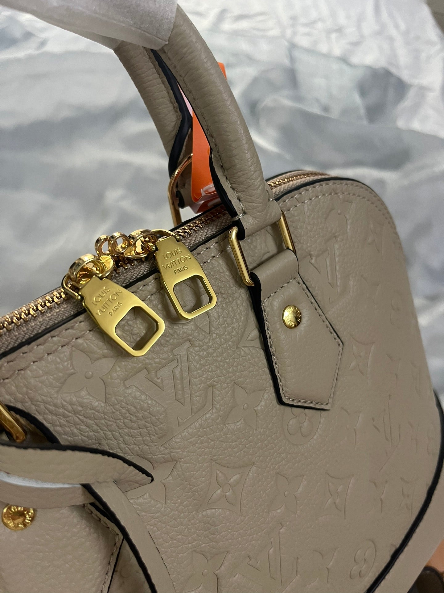 Louis Vuitton Luxury Beige Embossed Leather Dome Satchel Shoulder Bag