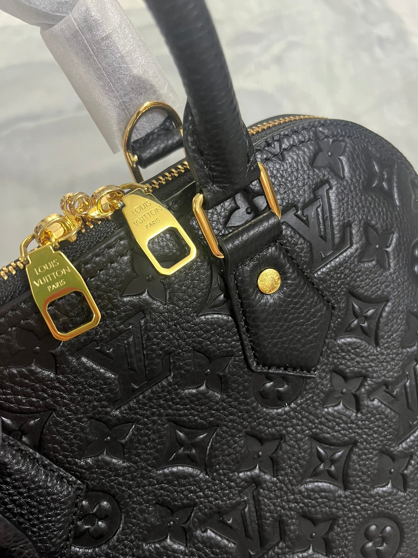 Louis Vuitton Black Embossed Leather Dome Handbag with Detachable Shoulder Strap