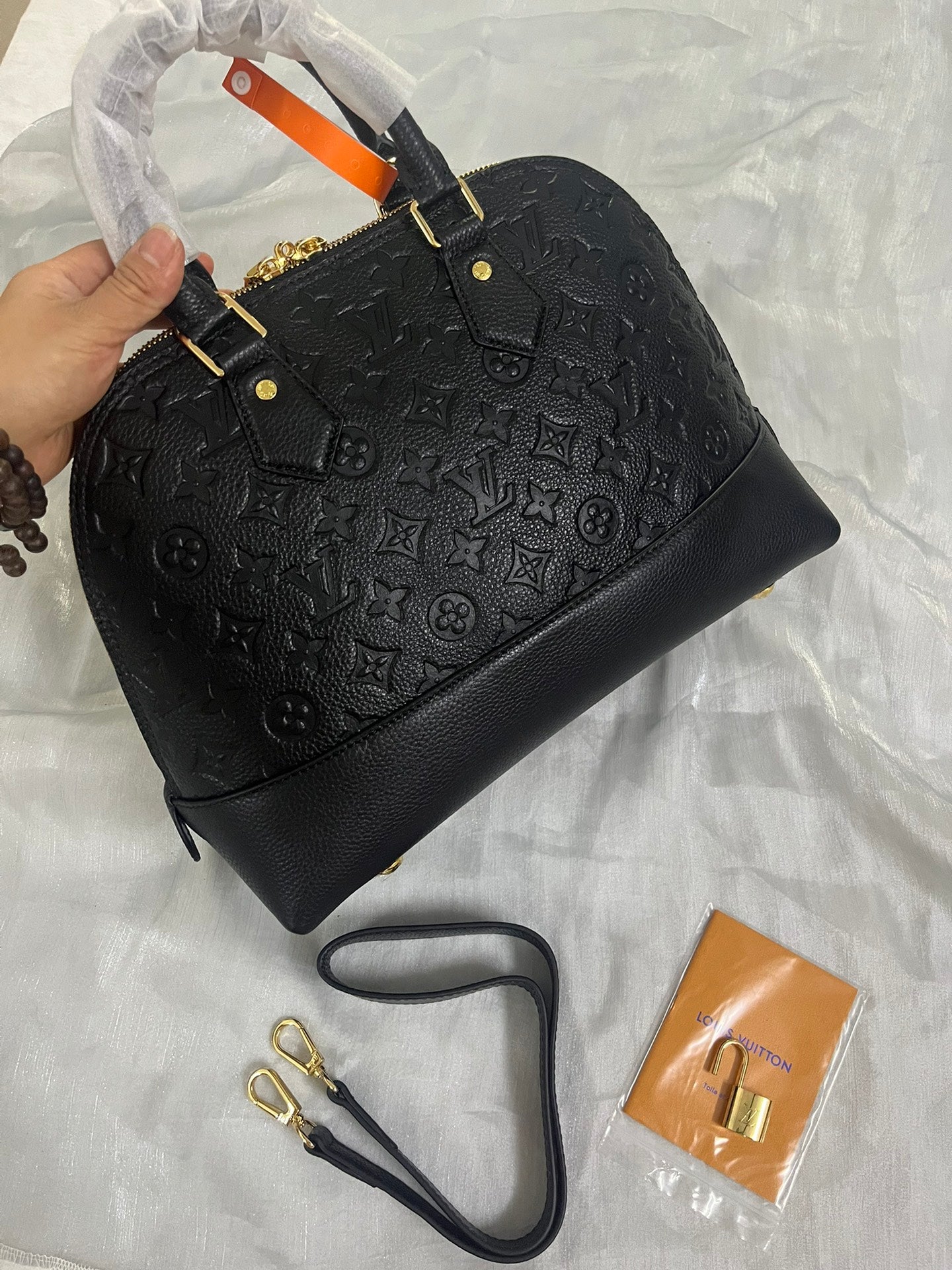 Louis Vuitton Black Embossed Leather Dome Handbag with Detachable Shoulder Strap