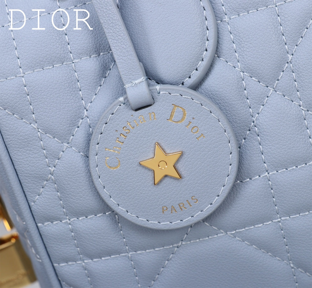 Dior Light Blue Quilted Leather Duffle Bag with Crossbody Strap