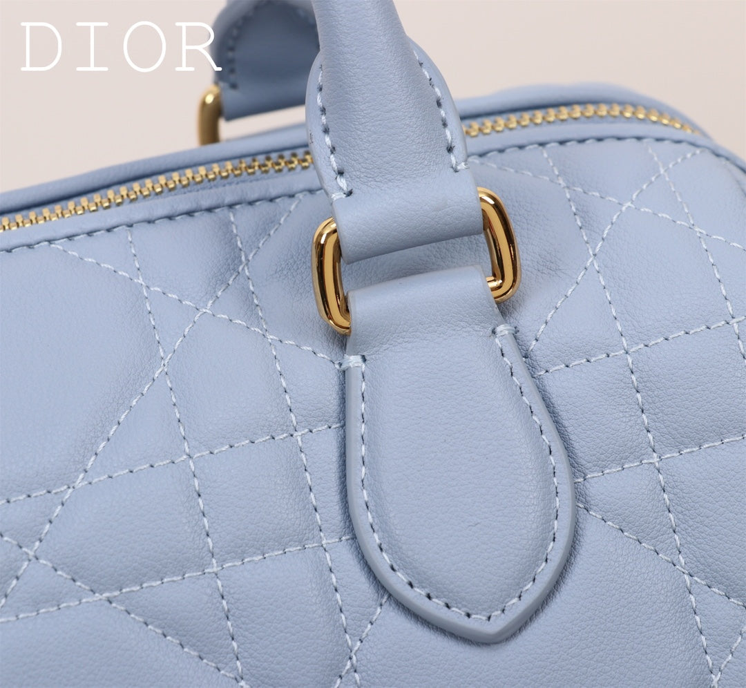 Dior Light Blue Quilted Leather Duffle Bag with Crossbody Strap
