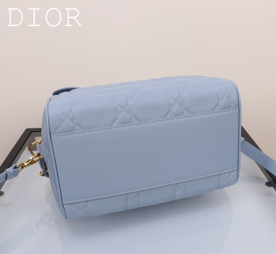 Dior Light Blue Quilted Leather Duffle Bag with Crossbody Strap