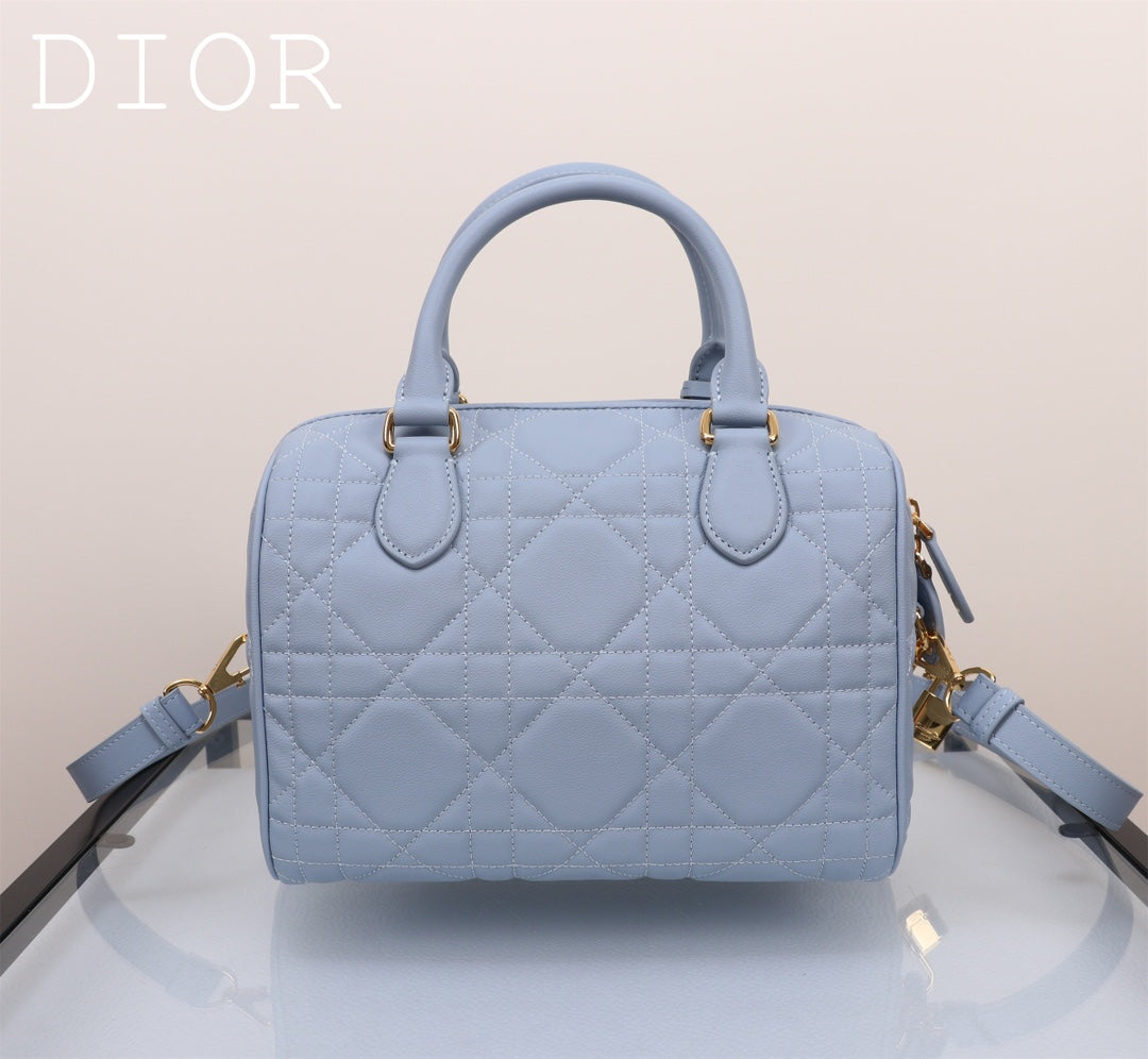 Christian Dior Vibe Zip Bowling Bag - Cannage Quilted Leather - Light Blue