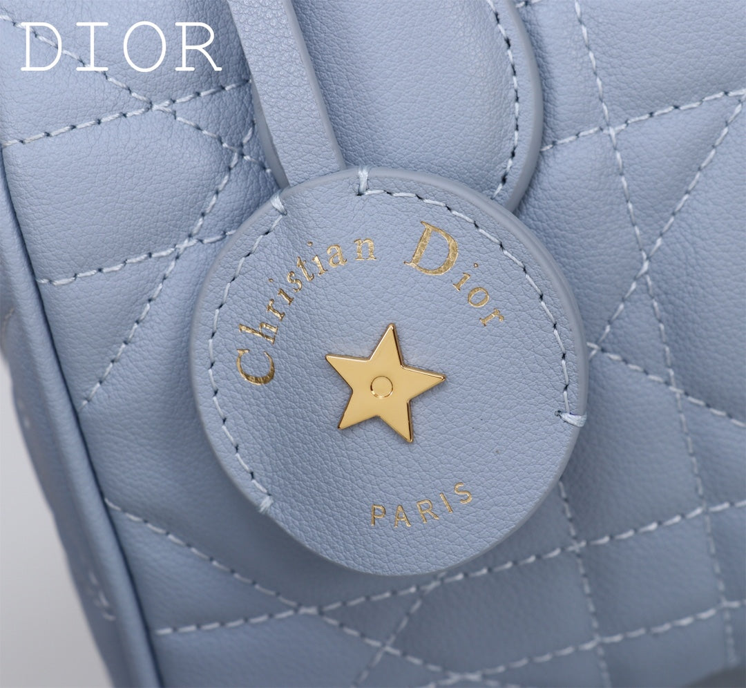 Dior Quilted Light Blue Leather Mini Boston Bag with Crossbody Strap