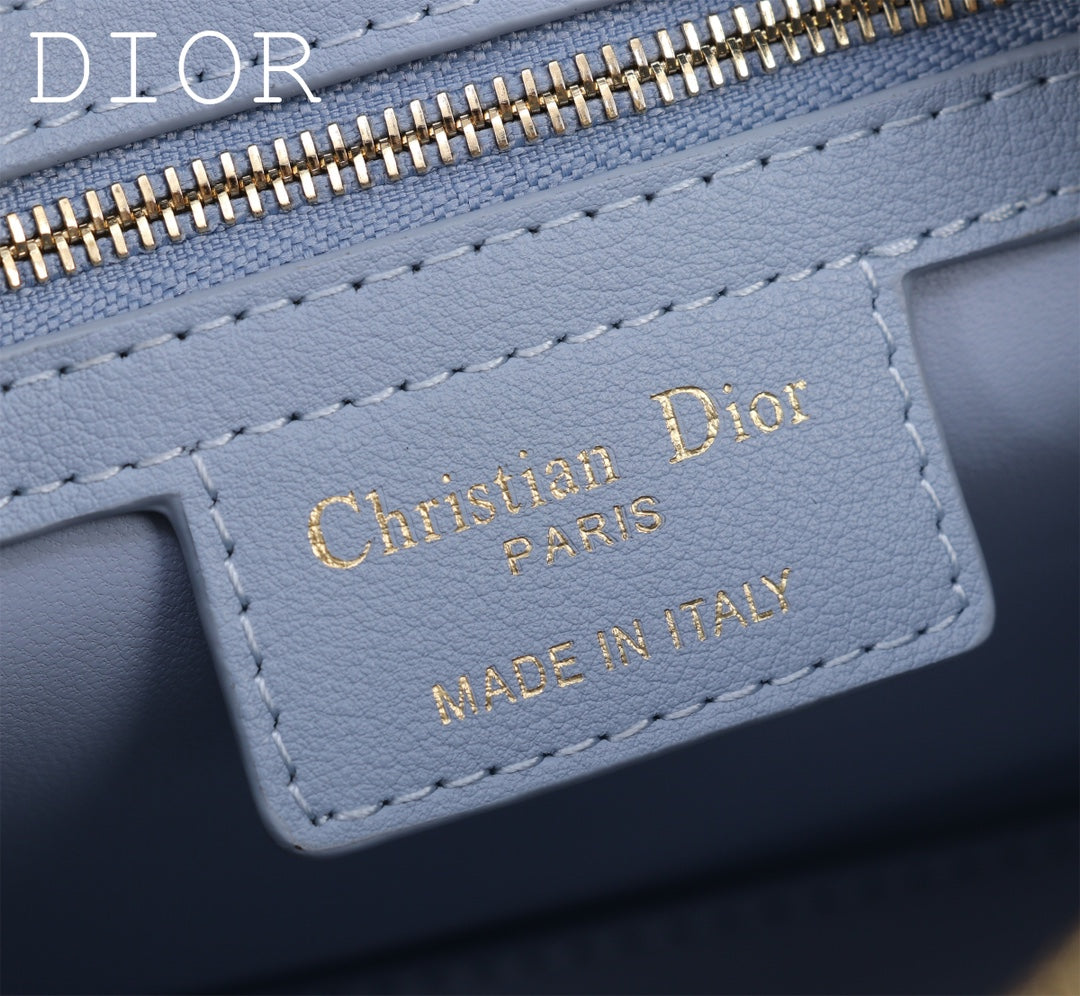 Dior Caro Small Bowling Bag - Light Blue Macrocannage Leather