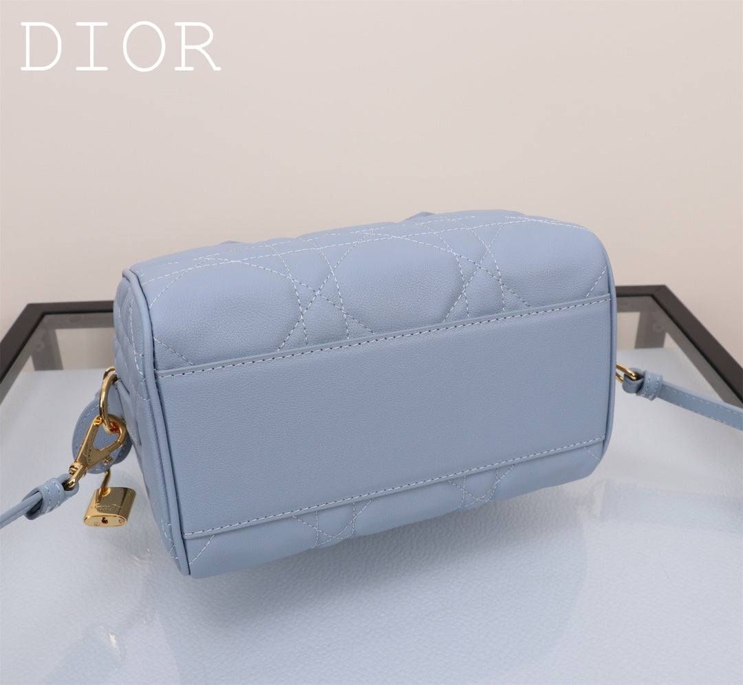 Dior Light Blue Quilted Leather Top Handle Satchel Bag with Strap