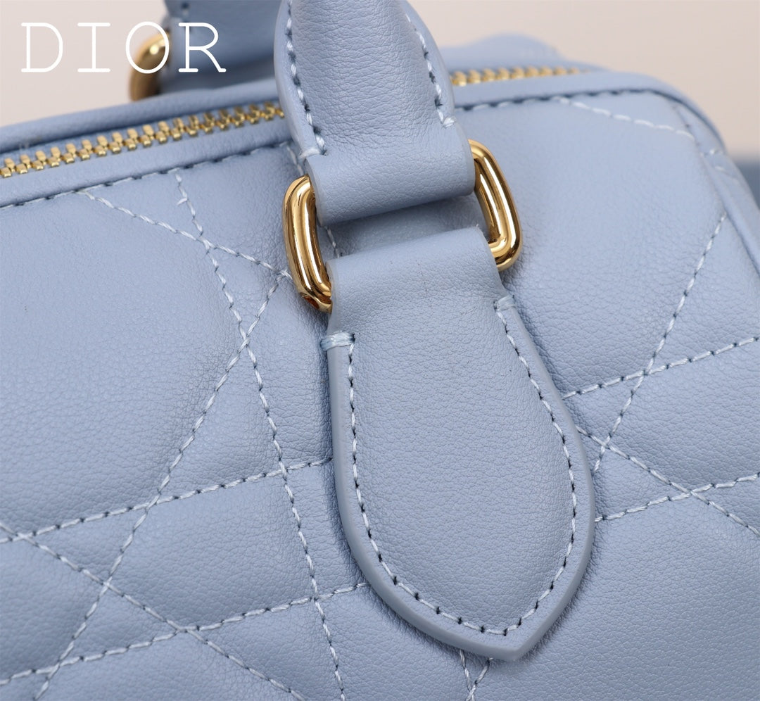 Dior Light Blue Quilted Leather Top Handle Satchel Bag with Strap
