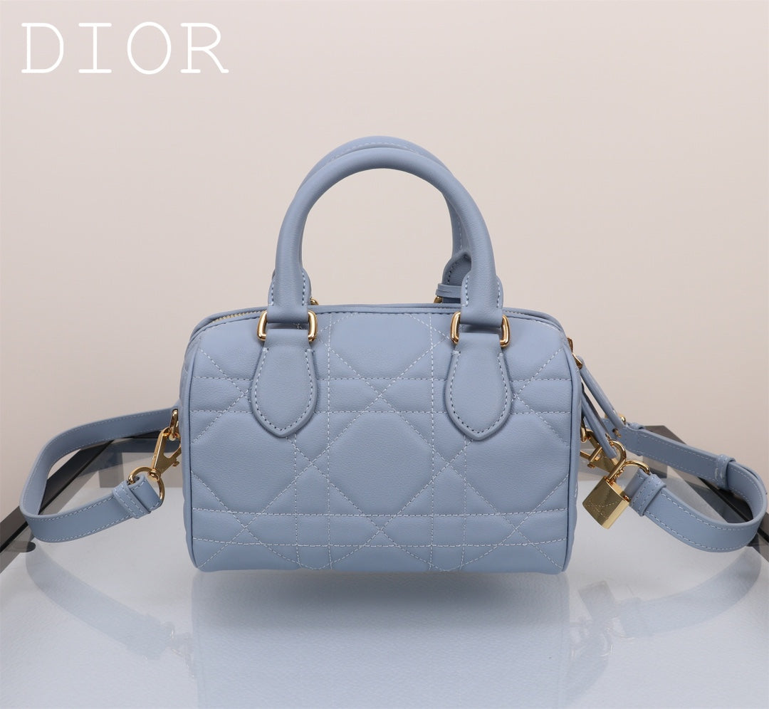Dior Light Blue Quilted Leather Top Handle Satchel Bag with Strap
