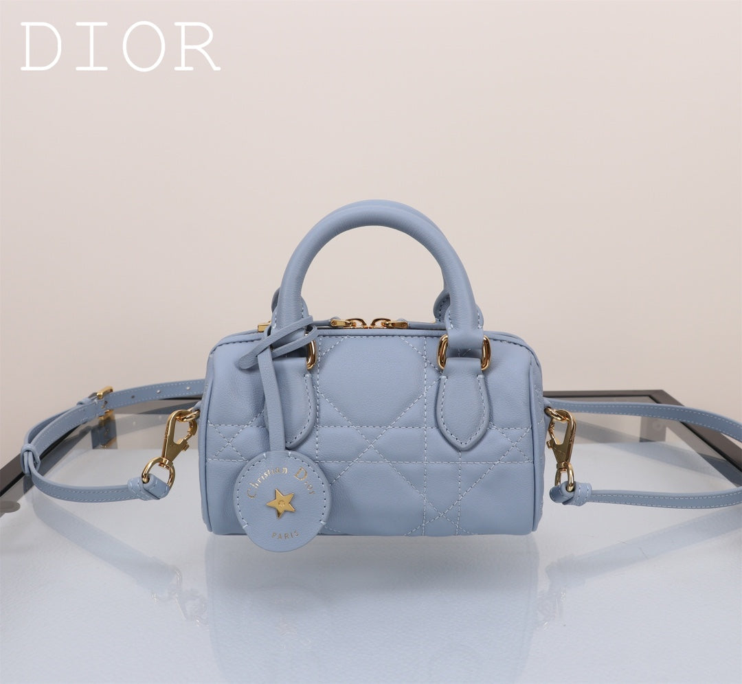 Dior Light Blue Quilted Leather Mini Bowling Bag with Star Charm